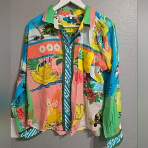Lucky & Coco Tropical Beach 100% Cotton Button Down Size Medium